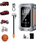 Wireless Digital Tire Pressure Monitor Pump Portable Air Compressor For Cars Bikes And Balls Silver with accessories and vehicles