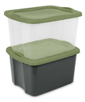 Roomy 17.5 Gallon Plastic Storage Bin With Secure Stackable Lid And Opaque Base, Full Grip Handles, Big Time Storage Container For Duds Bedding Dorm Gear And Zero Hassle Organization - stacked bins with green lids.