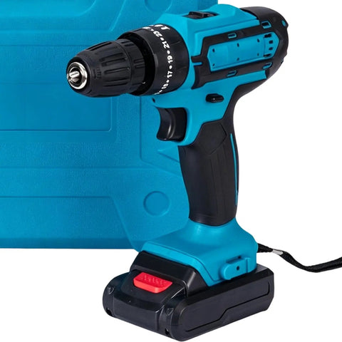 Rock Solid 21V Cordless Drill And Electric Screwdriver With Quick Lithium Battery for precise drilling, featuring ergonomic handle and battery.