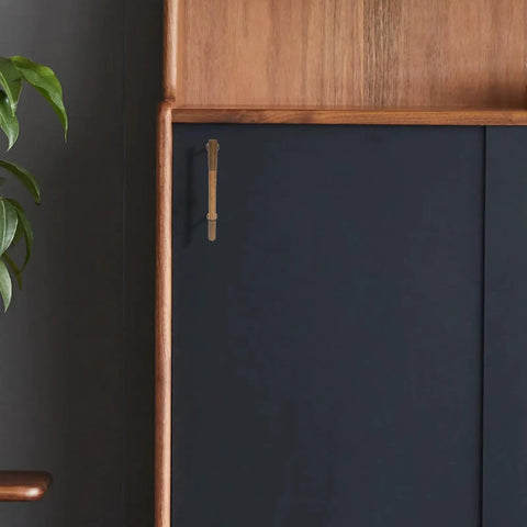 Retro Style Cabinet Handles, 2 Pack Zinc Alloy Pulls in Antique Bronze Finish on dark cupboard