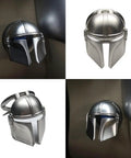 Mando Style Universal Car Start Button Cover 3D Design In Silver, Protective Start Stop Button Shield For Cars, Child Safety Saver, Easy Interior Decor Upgrade, Fits Most Models. Silver zinc alloy 3D car start button cover, front and side views