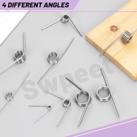 10 Pack 180 Degree Stainless Steel Torsion Springs, 1.5mm Wire Diameter, 15mm Outside Diameter on grey surface