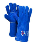 Royal Blue Flame Resistant Welding Gloves, 14 Inch Cowhide Leather, Polycot Lining, Large Size, 1 Pair, Heavy Duty ParaAramid Threaded Durability For Hot Metal Work