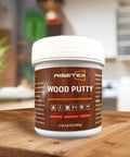 Premium White Wood Filler Putty For Furniture Repair Stainable Paintable Water Resistant Quick Dry Formula in 9.87oz container.