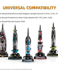 Five Bissell PowerForce Helix and Pet Hair Eraser vacuums demonstrating compatibility with replacement belts.