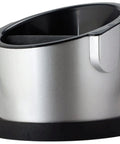 Top Shelf Coffee Knock Box With Shock Absorbing Base And Detachable Snag Free Knocker Bar 700Ml showing silver container side view.