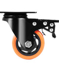 Heavy Duty 3 Inch Swivel Plate Casters Set Of 4 With Secure Ab Locking Mechanism And Non Marking Pvc Wheels Rated At 250 Lb Each side view showing black plate and orange PVC wheel.