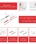 Kick to Open Drawer Slides 10-24 Inch Black Full Extension Side Mount Handleless Foot Tap Open Runners for Easy Hands Free Shoe Drawer Access Heavy Duty Modern Hardware installation diagram