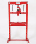 Heavy Duty 12 Ton Hydraulic H Frame Shop Press With Adjustable Work Table And Stamping Plates For Auto Repair Metalworking Wheel Bearing And U Joint Installations Red product front view
