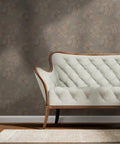 Top Shelf Vintage Peony Silver Metallic Wallpaper Featuring Smooth Fabric Texture And Eco Friendly Design For That Dreamy Room Glow Up, background with tufted chair.