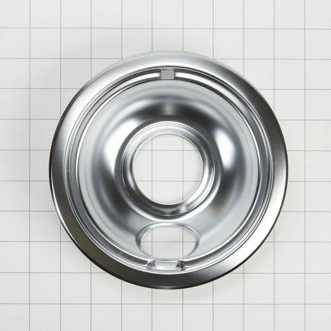 Drip Pan Kit Chrome W10278125 Replacement Part For Refrigerator shown from top with durable chrome finish and round design