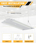 1.5 Ft Led Linear High Bay Light Adjustable Wattage 52W To 130W Swapping 4000K Or 5000K Shades with adjustable aircraft cable for easy installation.