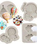Hot Air Balloon Silicone Fondant Molds Set Of 4 For Cake Decorating And Cupcake Toppers, includes balloon and cloud designs