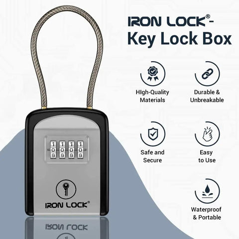 Heavy Duty Combination Key Box With Rolling Dial Mechanism For Outdoor Home Security Stash Your Spare Keys Inside Secure Grey Cable Shackle Skip The Under The Mat Drama And Give Dog Walkers Smooth Easy Access, featuring steel cable for durability.