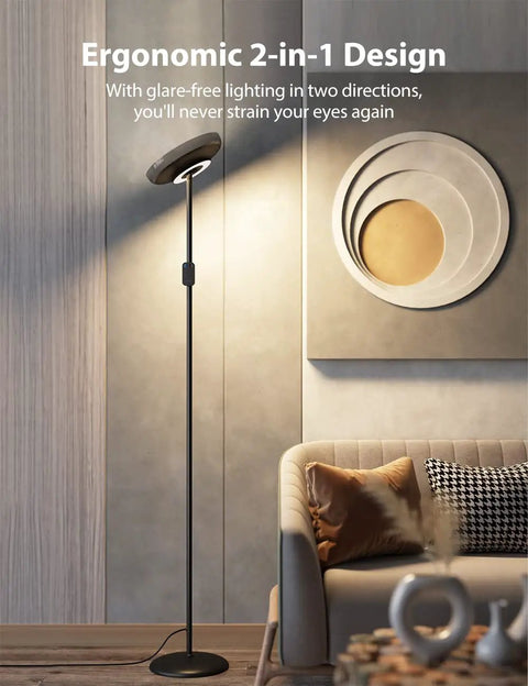 2-In-1 Floor Lamp With Main Light And Reading Lamp, Color Temperature From 3000K To 6000K, 30W Main Light And 15W Reading Lamp, Independent Controls, 1-Hour Timer, Black Home Vibe