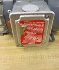 Close-up view of the back end of 3/4 HP Electric Motor 1725 RPM 115/230V 60 Hz SCS Type Code L 40C Ambient with label.