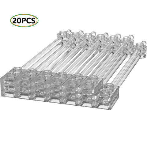 20 Clear 12L Sticks Bar Set With 1x2 Plate End Hollow Studs And 1x1 Round Studs, compatible with major brick brands, 20 pieces.