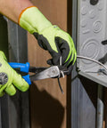 Worker using Heavy Duty 8 Inch Diagonal Cutting Pliers With Angled Head For Tight Spaces High Leverage Cutter Powers Through ACSR Screws