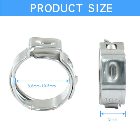 8.8mm and 10.5mm stainless steel clamps from 50 Pcs Single Ear Hose Clamps Set 8.8mm 10.5mm Stainless Steel 304 Pinch Clamps For Hoses And Automotive