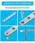 Stainless Steel Straight Brace Set For Home Improvement, Four Pieces 156 By 18 Mm Flat Brackets With 24 Included Screws, countersunk holes view