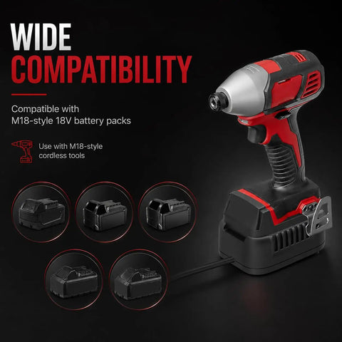 Hella Solid 500W AC To DC Converter Compatible With Milwaukee M18 Cordless Tools, showing compatibility with 18V battery packs.