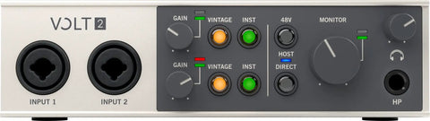 Front view of Volt 2 USB Audio Interface with Vintage Preamp Mode and 24-Bit 192 KHz Conversion, multiple control knobs visible.
