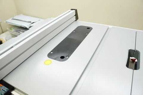 Zero Clearance Throat Plate Insert for Bosch 4100 Table Saw installed on saw table surface