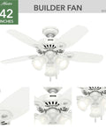 42 Inch Indoor Ceiling Fan With LED Lights And Pull Chain White Five Blade Ceiling Fan For Cozy Bedroom Or Living Room Standard Mount No Remote Includes Bulbs Whisper Quiet Motor For Ultra Powerful Airflow And Low Noise