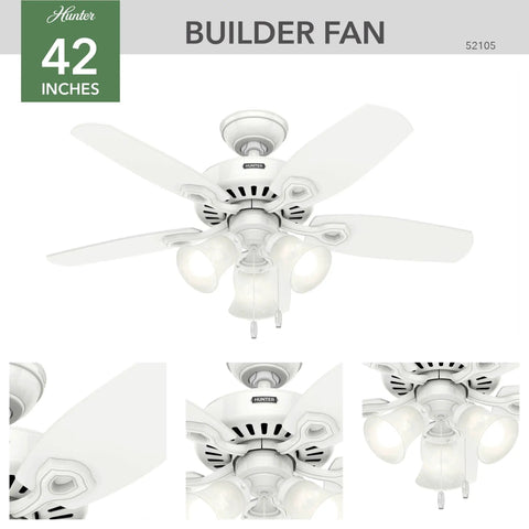 42 Inch Indoor Ceiling Fan With LED Lights And Pull Chain White Five Blade Ceiling Fan For Cozy Bedroom Or Living Room Standard Mount No Remote Includes Bulbs Whisper Quiet Motor For Ultra Powerful Airflow And Low Noise