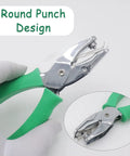 Handheld Round Hole Punch 3mm Circle Punch For Craft Paper And Office Use with green grip and hinged chip tray
