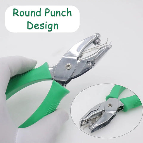 Handheld Round Hole Punch 3mm Circle Punch For Craft Paper And Office Use with green grip and hinged chip tray