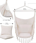 Hammock Chair With Rope Swing, Macrame Boho Hanging Chair With 2 Cushions For Indoor And Outdoor Living, size dimensions illustration