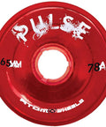 Close-up of Outdoor Quad Roller Wheel Set 65mm x 37mm 78A Pulse Red For Skating Hollow Core 4 Wheels 1 Pack Built For Smooth Outdoor Rides On Sidewalks Boardwalks And Asphalt.