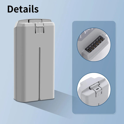 Close-up of Two Pack Mini 2 Series Smart Flight Battery with charging connectors and latch details, compatible with Mini 2 drones.