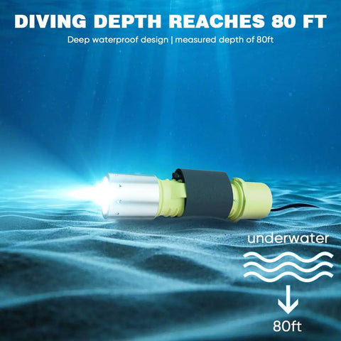 Two Pack Scuba Diving Flashlights 1200 Lumen T6 LED Dive Light With IPX8 Waterproof Underwater Torch shown underwater emitting light