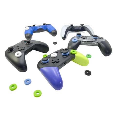 Ten Pack Controller Aim Assist Rings For Thumbsticks With Sponge Motion Control Grips on gaming controllers