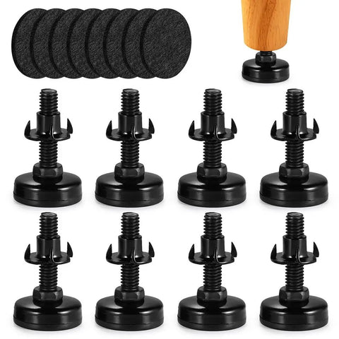Eight Sets Heavy Duty Furniture Leveling Feet Adjustable Height Leg Levelers with nylon pads and threads for stability
