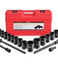 Beefy 21 Piece Three Quarter Inch Drive Jumbo Impact Socket Set With Sixteen SAE CRV Sockets From Three Quarter Inch To Two Inch Includes Four And Eight Inch Extensions Ratchet Handle Sliding T Bar Heavy Duty