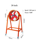 Heavy Duty 24 Inch Industrial Post Fan Built Tough Metal Frame with orange finish, designed for high velocity air circulation.