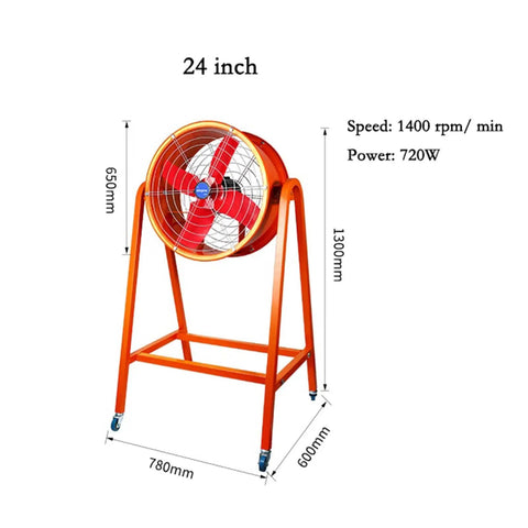 Heavy Duty 24 Inch Industrial Post Fan Built Tough Metal Frame with orange finish, designed for high velocity air circulation.
