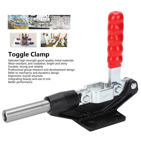 Horizontal Push Pull Toggle Clamp Killer Grip Quick Release Heavy Duty Workshop Fixture With Flange Mount side view with red handle