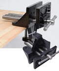 Premium Cast Iron Table Vise With Quick Opening Woodworking Clamp Tool secured on wood for woodworking tasks.