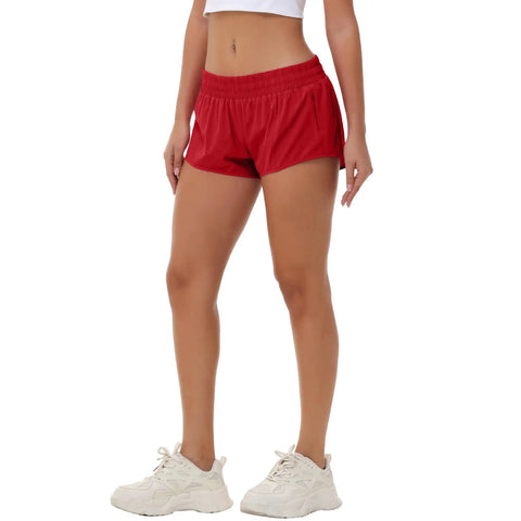 Ultra Lightweight Women Running Shorts With Quick Dry Fabric Built In Liner And Zipper Pocket For Essentials Adjustable Elastic Waistband Red