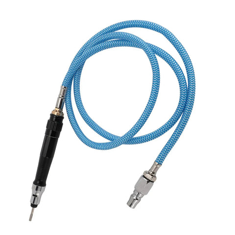 Lightweight Pneumatic Air Die Grinder, 70000 RPM Mini Pencil Tool with blue hose for precision burr work and fabrication.
