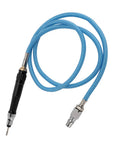 Heavy Duty Pneumatic Pencil Die Grinder Cranking Out A Badass 70000 Rpm Output with braided blue air hose for easy connection.