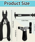 All In One Bicycle Chain Repair Kit With Chain Breaker And Splitter Master Link Pliers Wear Indicator And Four Reusable Missing Links; product size dimensions shown