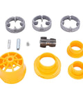 Heavy Duty Pvc Pipe Threader Kit With Three Reusable Dies For One Inch Pipes, includes yellow and aluminum fittings.