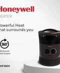 Honeywell 360 Degree All Around Heat Portable Space Heater With Adjustable Thermostat And Two Heat Settings in charcoal grey.
