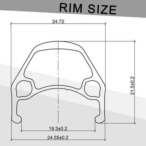 Diagram showing rim size dimensions for the All Terrain Mountain Bike Wheelset with Carbon Hub for 26 27.5 and 29 Inches.