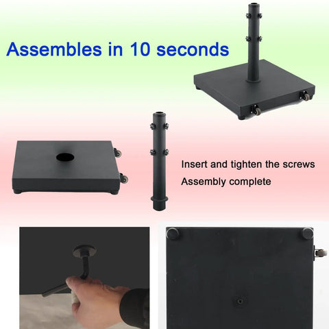 45lbs Beefy Heavy Duty Outdoor Umbrella Base For 1.2 To 2.2 Inch Poles, Steel Square Weighted Stand assembly process